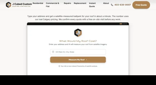 RoofQuote widget on J Cubed Custom's website