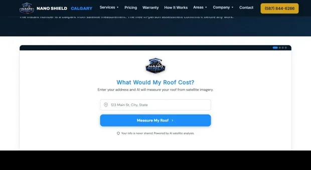 RoofQuote widget on Nano Shield Calgary's website