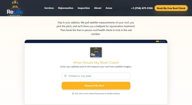 RoofQuote widget on ReLife Roofing's website