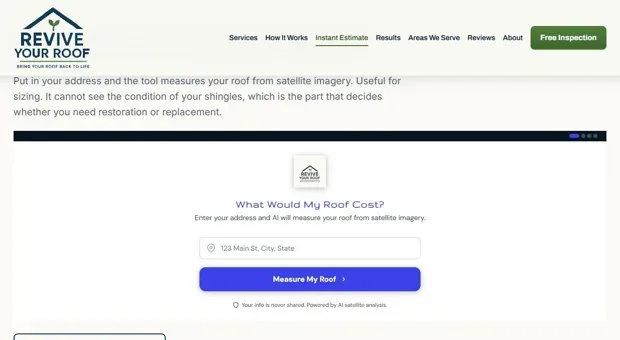 RoofQuote widget on Revive Your Roof's website