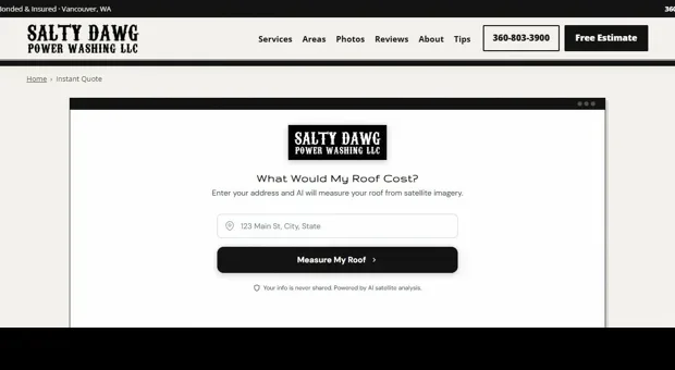 RoofQuote widget on Salty Dawg Power Washing's website